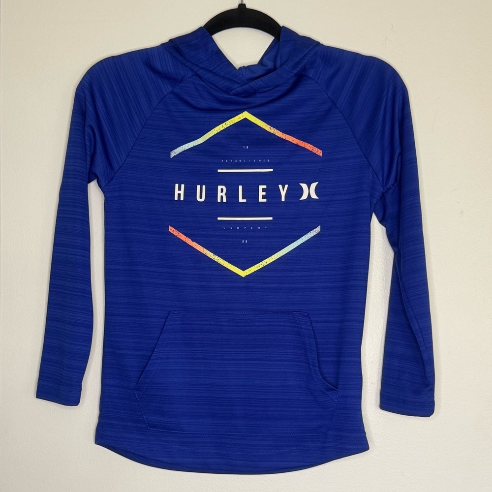 Hurley Youth Boys Kids Blue Hoodie Pullover Sweatshirt Dri Fit M 10/12
